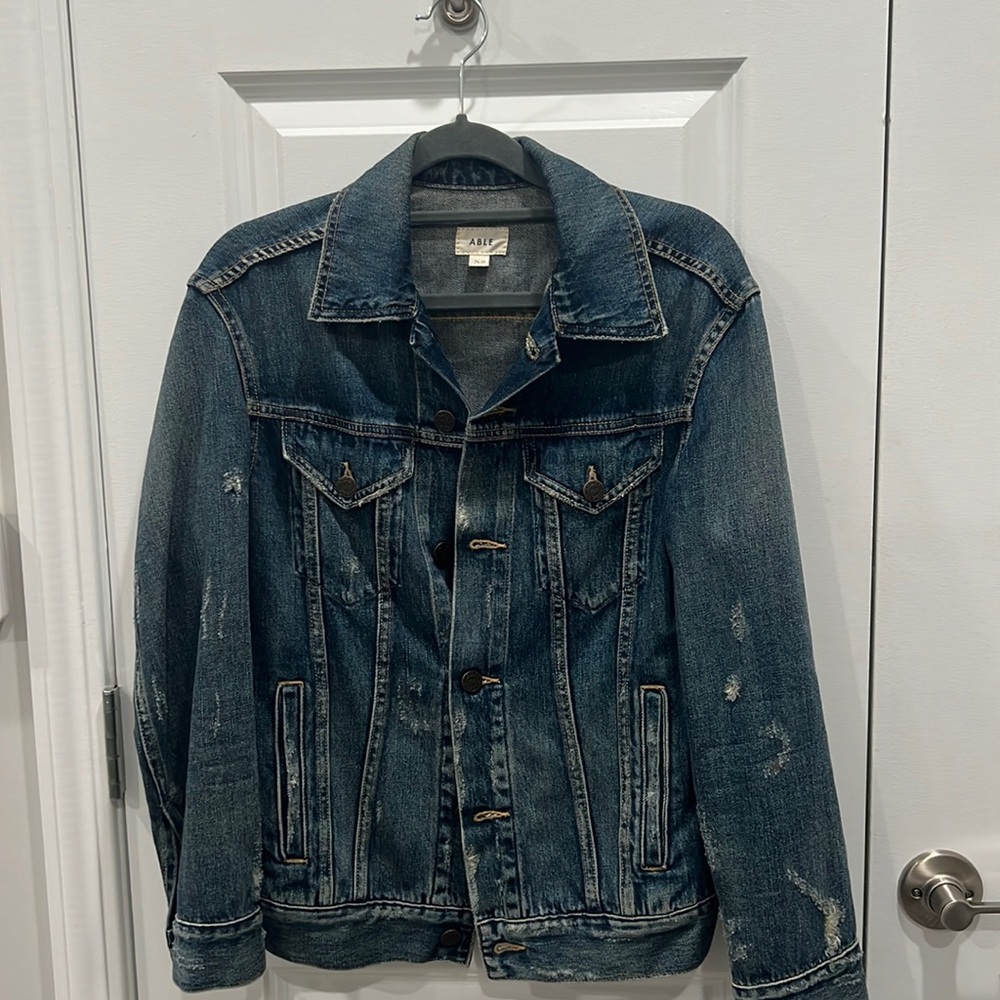 Able denim jacket, distressed, size XS